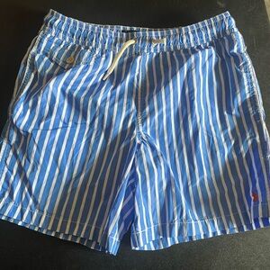 Polo by Ralph Lauren Blue and White Striped Swim Trunks